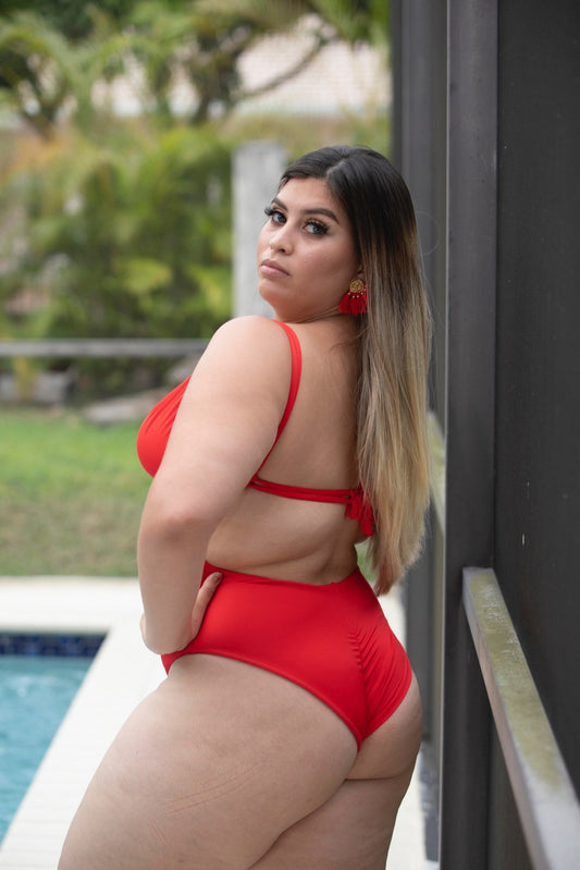 Red One Piece Brazilian Bottom Swimsuit,  One Piece  Cheeky Bottoms